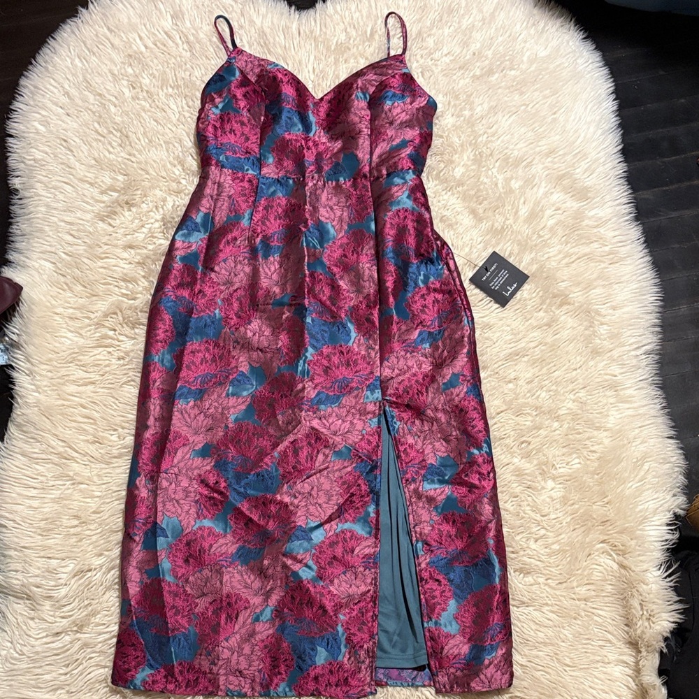 Lulu's Magenta & Teal Floral Midi Dress